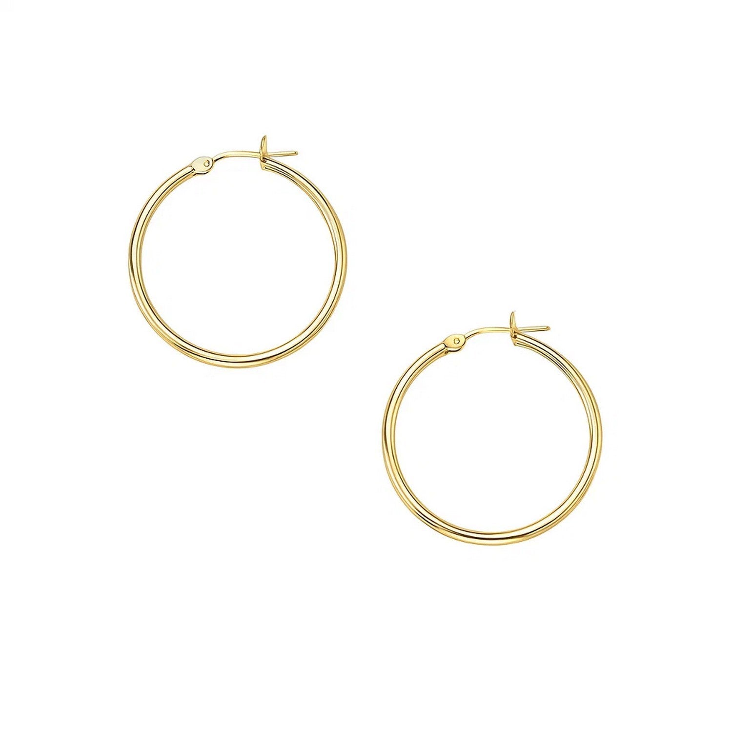 10k Yellow Gold Polished Hoop Earrings (2x30mm) in a sleek high-contrast midnight luxury editorial style